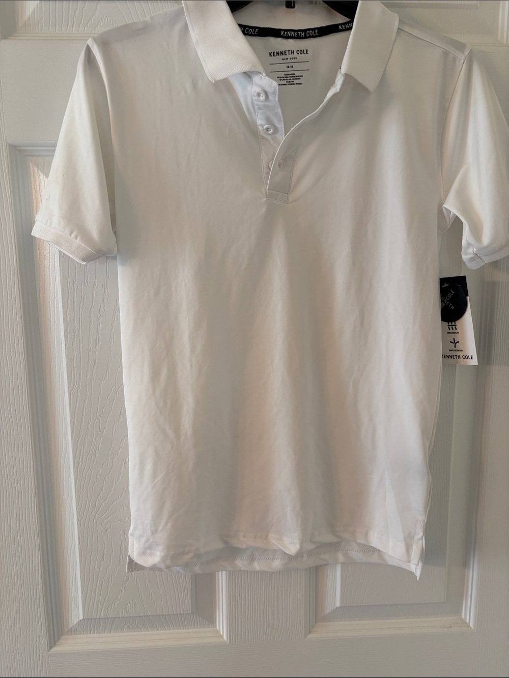 Kenneth Cole Men’s White Polo Shirt - Short Sleeve Knit